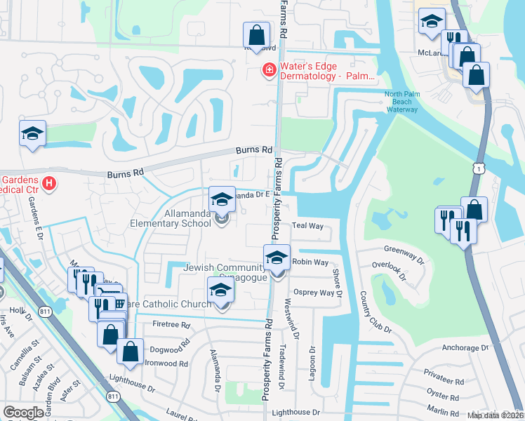 map of restaurants, bars, coffee shops, grocery stores, and more near 10401 Prosperity Farms Road in Palm Beach Gardens