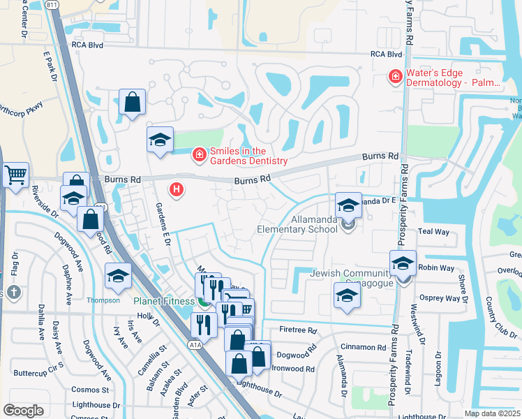 map of restaurants, bars, coffee shops, grocery stores, and more near 421 4th Court in Palm Beach Gardens