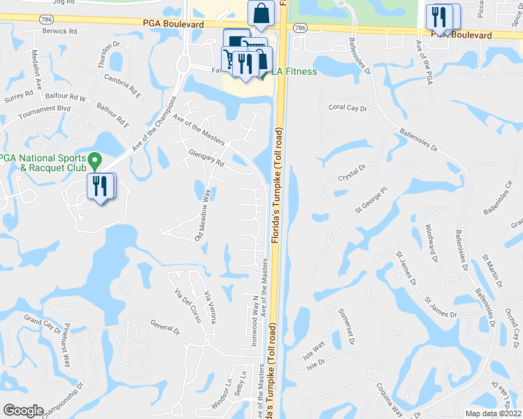 map of restaurants, bars, coffee shops, grocery stores, and more near 703 Kintyre Court in Palm Beach Gardens