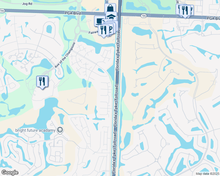 map of restaurants, bars, coffee shops, grocery stores, and more near 701 Kintyre Terrace in Palm Beach Gardens