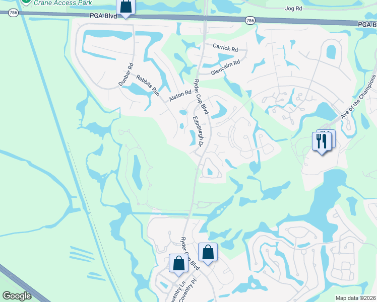 map of restaurants, bars, coffee shops, grocery stores, and more near 39 Edinburgh Drive in Palm Beach Gardens