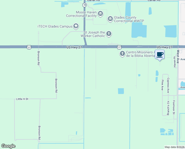 map of restaurants, bars, coffee shops, grocery stores, and more near 1314 Rodeo Road in Moore Haven
