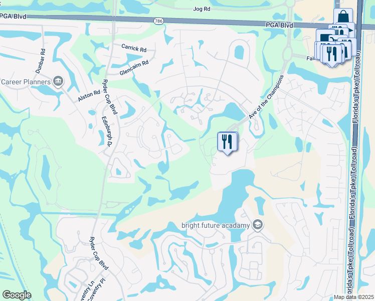 map of restaurants, bars, coffee shops, grocery stores, and more near 446 Bracken Wood Lane South in Palm Beach Gardens