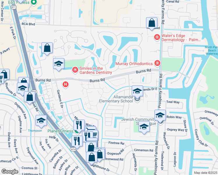 map of restaurants, bars, coffee shops, grocery stores, and more near 301 3rd Court in Palm Beach Gardens