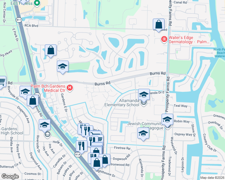 map of restaurants, bars, coffee shops, grocery stores, and more near 301 3rd Court in Palm Beach Gardens