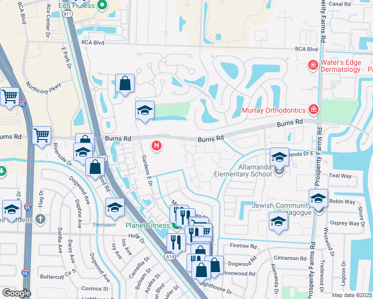 map of restaurants, bars, coffee shops, grocery stores, and more near 1426 14th Court in Palm Beach Gardens