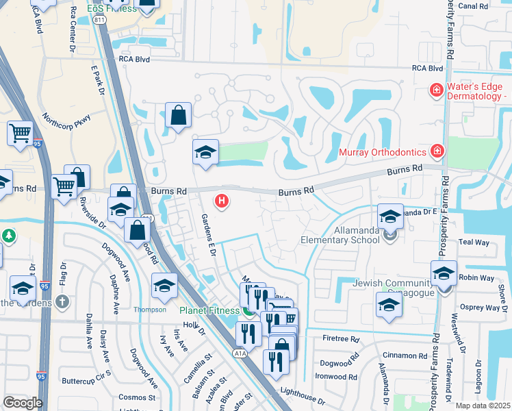 map of restaurants, bars, coffee shops, grocery stores, and more near 1405 14th Court in Palm Beach Gardens