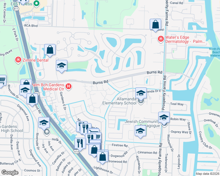map of restaurants, bars, coffee shops, grocery stores, and more near 1163 Rainwood Circle in Palm Beach Gardens