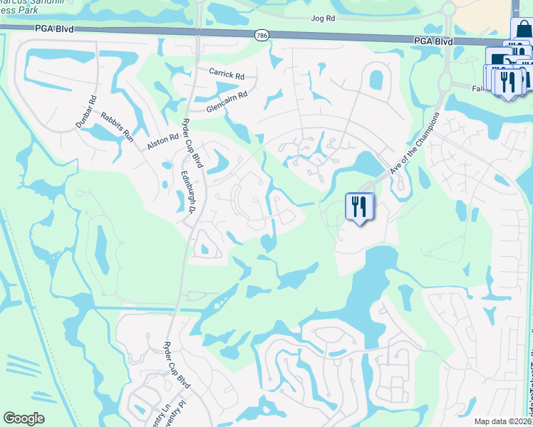 map of restaurants, bars, coffee shops, grocery stores, and more near 500 Brackenwood Place in Palm Beach Gardens