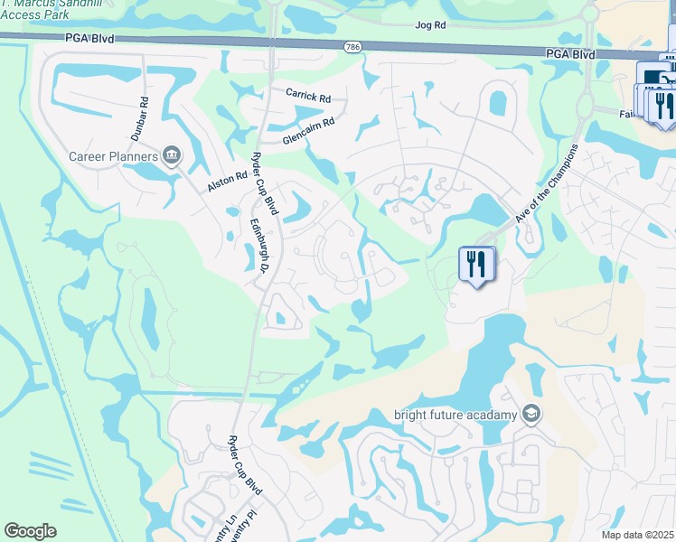 map of restaurants, bars, coffee shops, grocery stores, and more near 529 Brackenwood Place in Palm Beach Gardens