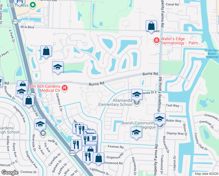 map of restaurants, bars, coffee shops, grocery stores, and more near 1163 Rainwood Circle in Palm Beach Gardens