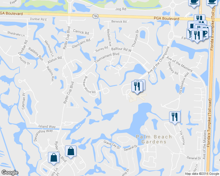 map of restaurants, bars, coffee shops, grocery stores, and more near 480 Bracken Wood Lane South in Palm Beach Gardens