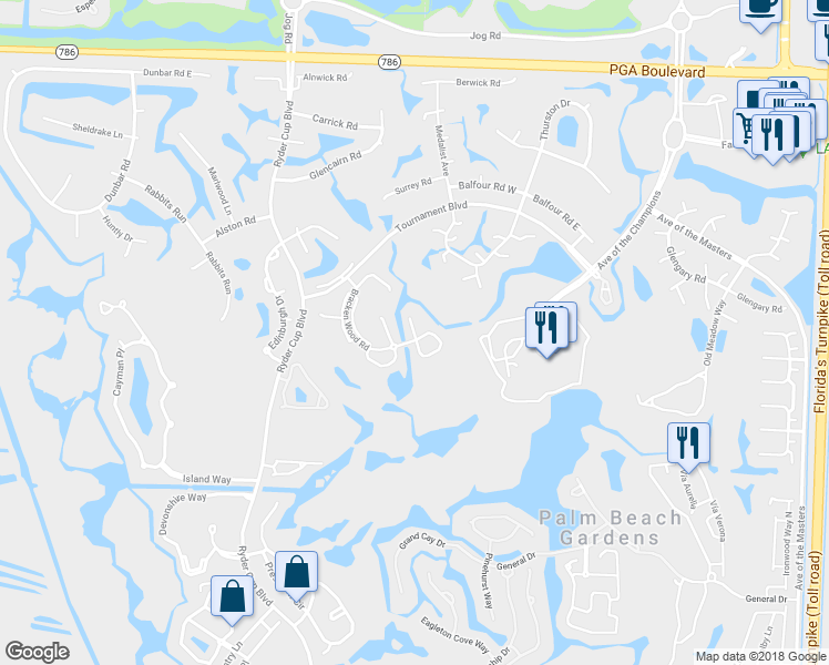 map of restaurants, bars, coffee shops, grocery stores, and more near 460 Brackenwood Lane North in Palm Beach Gardens