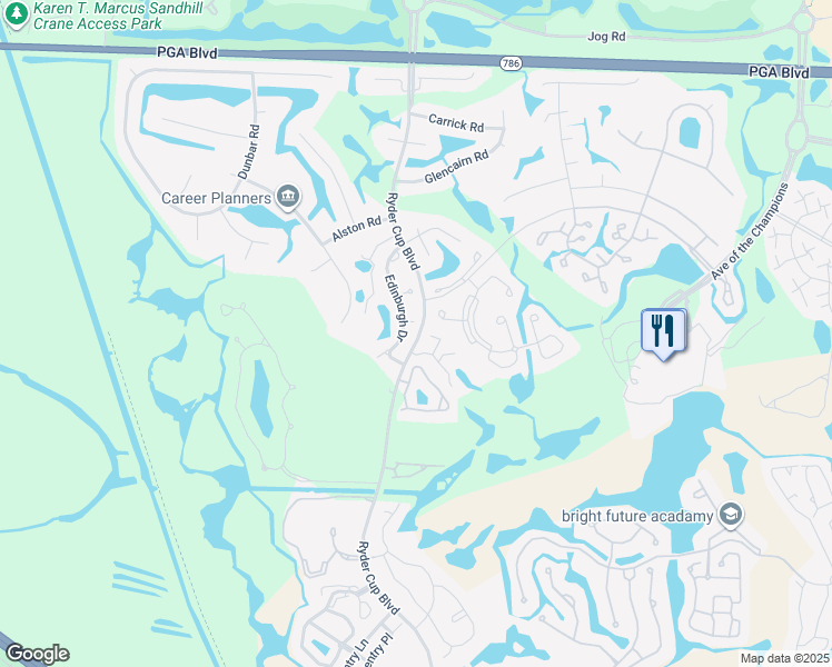 map of restaurants, bars, coffee shops, grocery stores, and more near 11 Tournament Boulevard in Palm Beach Gardens