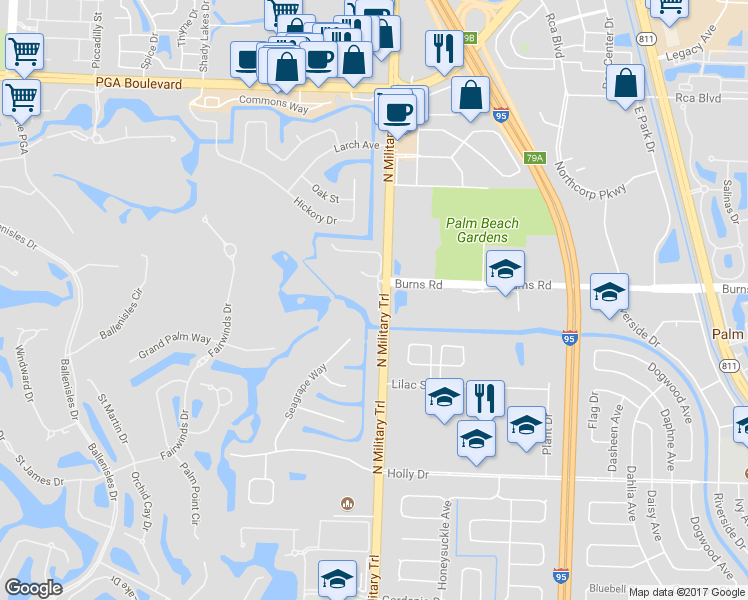 map of restaurants, bars, coffee shops, grocery stores, and more near 302 Vision Court in Palm Beach Gardens
