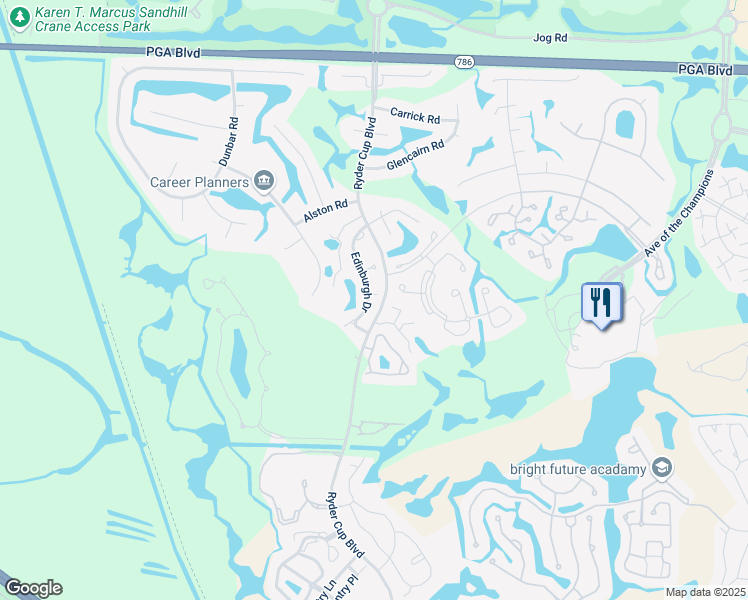 map of restaurants, bars, coffee shops, grocery stores, and more near 52 Edinburgh Drive in Palm Beach Gardens
