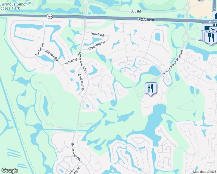 map of restaurants, bars, coffee shops, grocery stores, and more near 529 Brackenwood Place in Palm Beach Gardens