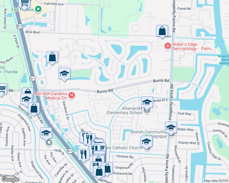 map of restaurants, bars, coffee shops, grocery stores, and more near 1163 Rainwood Circle in Palm Beach Gardens