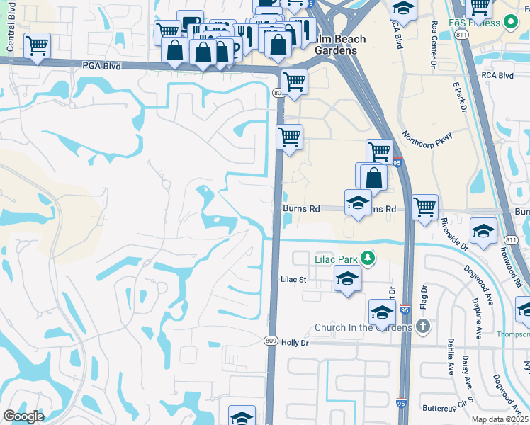 map of restaurants, bars, coffee shops, grocery stores, and more near in Palm Beach Gardens