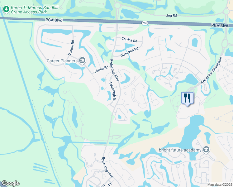 map of restaurants, bars, coffee shops, grocery stores, and more near 52 Edinburgh Drive in Palm Beach Gardens