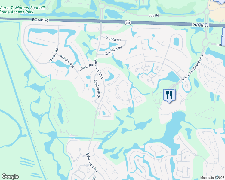 map of restaurants, bars, coffee shops, grocery stores, and more near 205 Brackenwood Terrace in Palm Beach Gardens