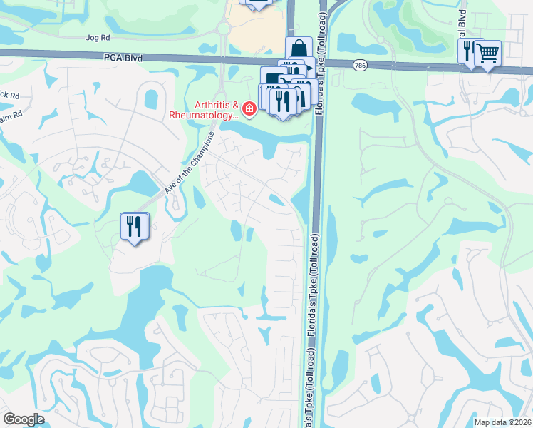 map of restaurants, bars, coffee shops, grocery stores, and more near 4 Glengary Road in Palm Beach Gardens