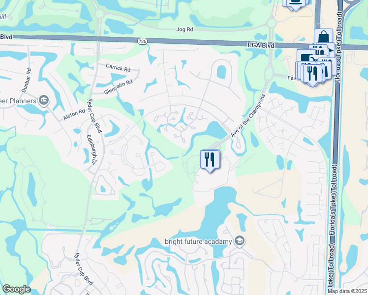 map of restaurants, bars, coffee shops, grocery stores, and more near 515 Club Drive in Palm Beach Gardens
