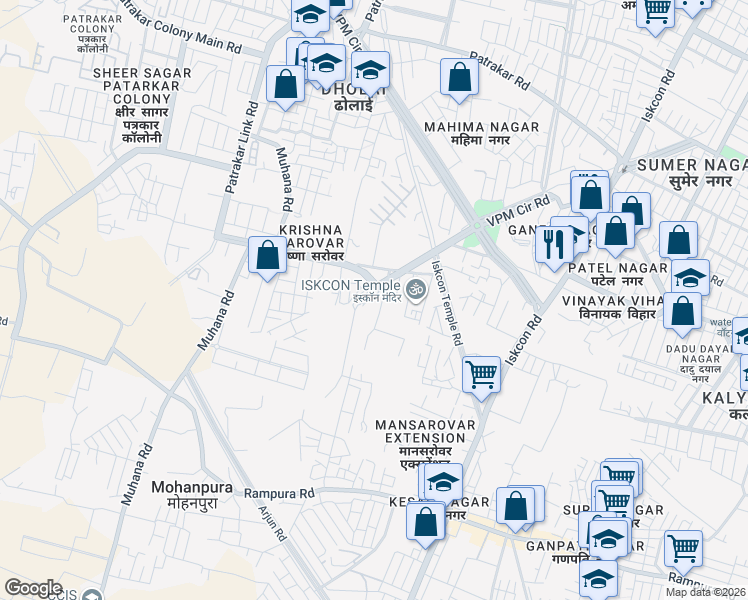 map of restaurants, bars, coffee shops, grocery stores, and more near Muhana Mandi Road in Jaipur