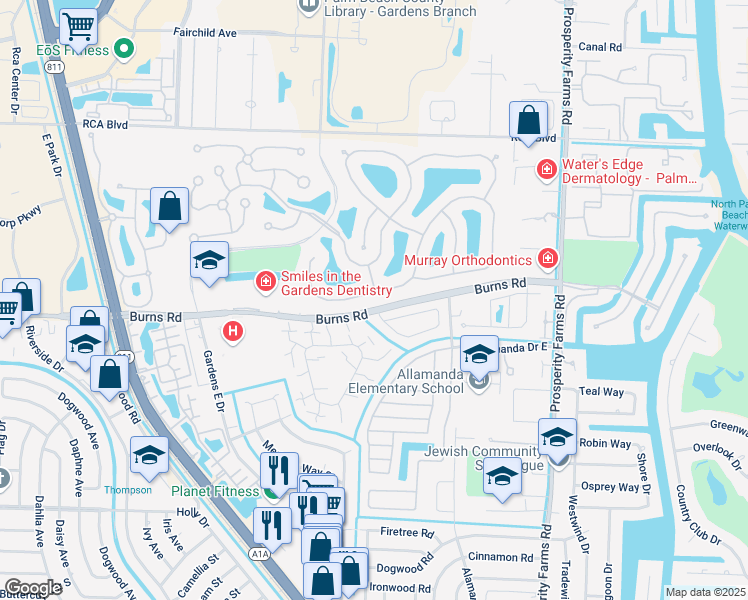 map of restaurants, bars, coffee shops, grocery stores, and more near 1163 Rainwood Circle in Palm Beach Gardens
