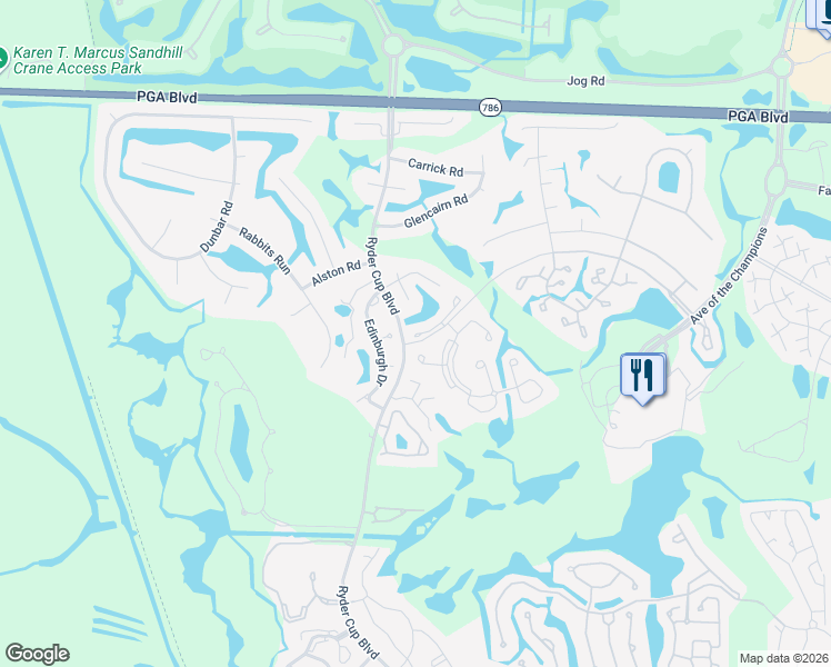 map of restaurants, bars, coffee shops, grocery stores, and more near 64 Tournament Boulevard in Palm Beach Gardens