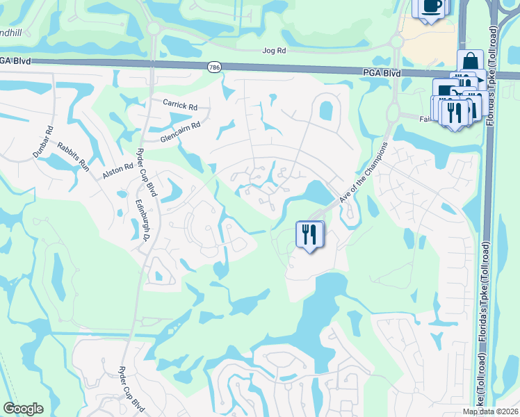 map of restaurants, bars, coffee shops, grocery stores, and more near 608 Club Drive in Palm Beach Gardens