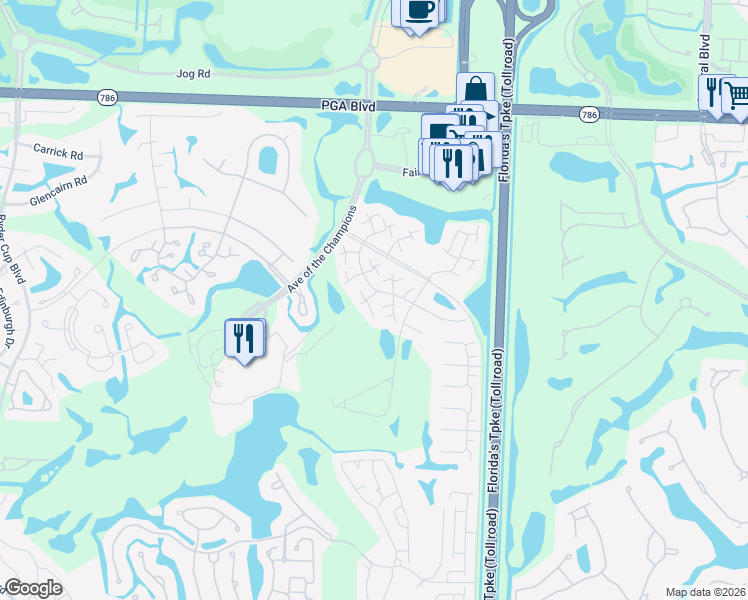 map of restaurants, bars, coffee shops, grocery stores, and more near 1336 13th Terrace in Palm Beach Gardens