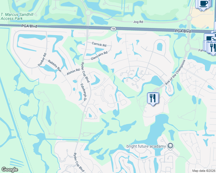 map of restaurants, bars, coffee shops, grocery stores, and more near 604 Bracken Wood Cove in Palm Beach Gardens