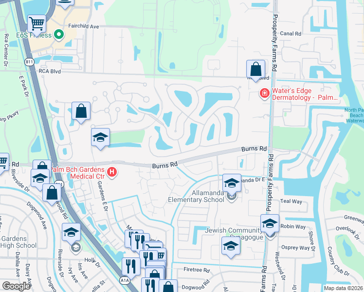 map of restaurants, bars, coffee shops, grocery stores, and more near 705 Blakely Court in Palm Beach Gardens