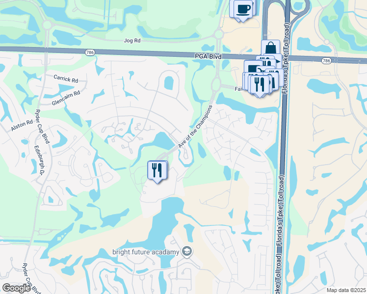 map of restaurants, bars, coffee shops, grocery stores, and more near 509 Resort Lane in Palm Beach Gardens