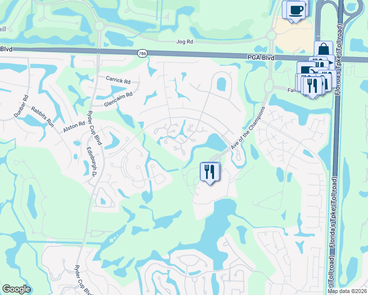 map of restaurants, bars, coffee shops, grocery stores, and more near 503 Club Drive in Palm Beach Gardens