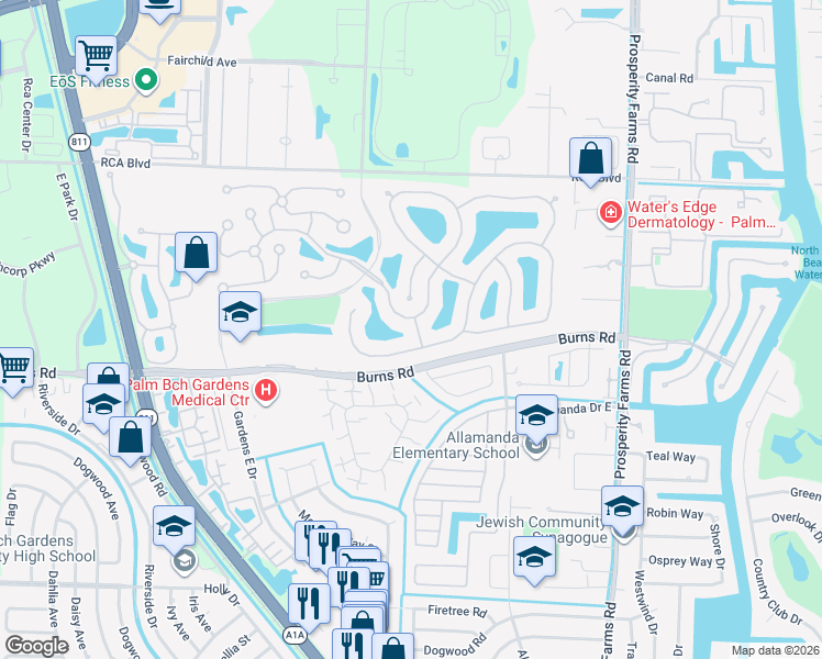 map of restaurants, bars, coffee shops, grocery stores, and more near 705 Blakely Court in Palm Beach Gardens
