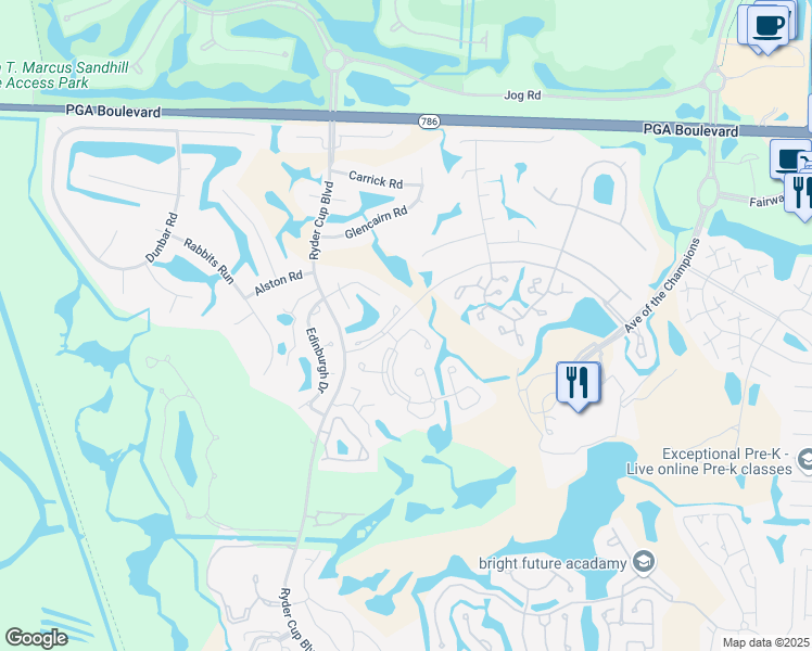 map of restaurants, bars, coffee shops, grocery stores, and more near 609 Brackenwood Cove in Palm Beach Gardens