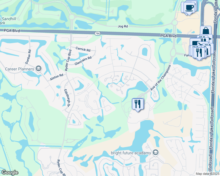 map of restaurants, bars, coffee shops, grocery stores, and more near 608 Club Drive in Palm Beach Gardens