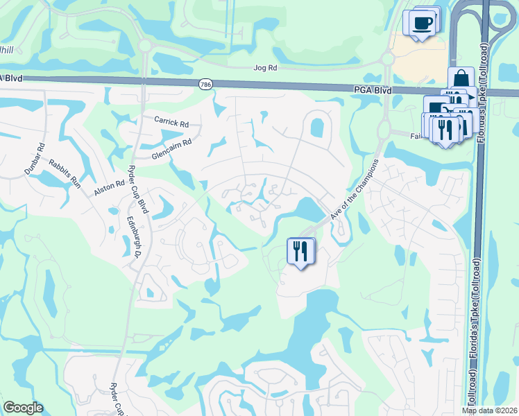 map of restaurants, bars, coffee shops, grocery stores, and more near 503 Club Drive in Palm Beach Gardens