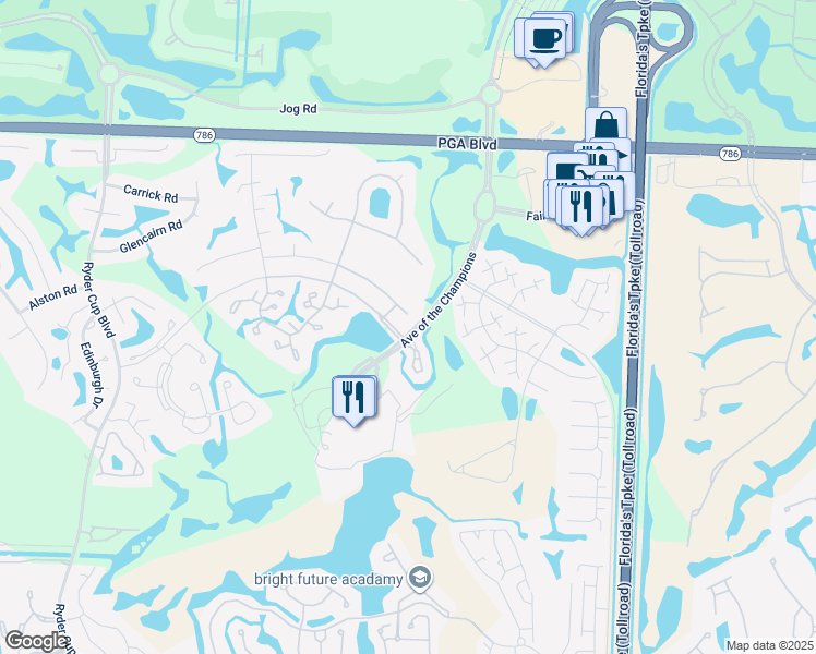 map of restaurants, bars, coffee shops, grocery stores, and more near 509 Resort Lane in Palm Beach Gardens