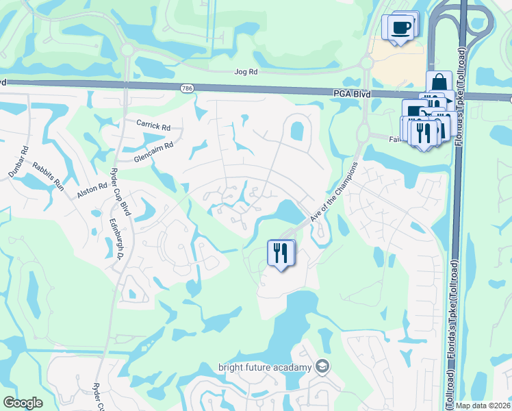 map of restaurants, bars, coffee shops, grocery stores, and more near 207 Club Drive in Palm Beach Gardens