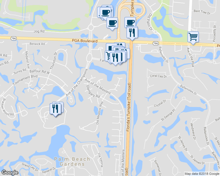 map of restaurants, bars, coffee shops, grocery stores, and more near 610 6th Terrace in Palm Beach Gardens