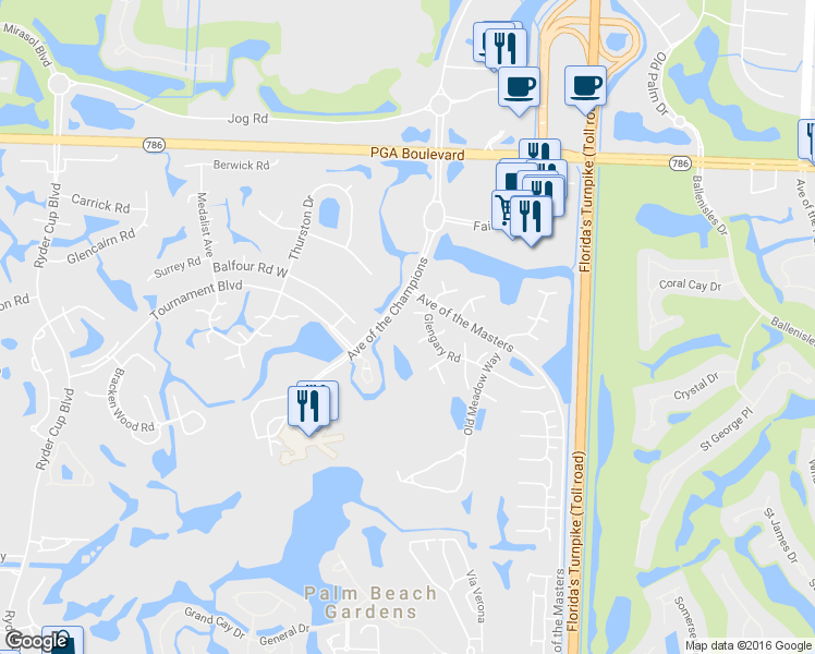 map of restaurants, bars, coffee shops, grocery stores, and more near 1608 16th Terrace in Palm Beach Gardens