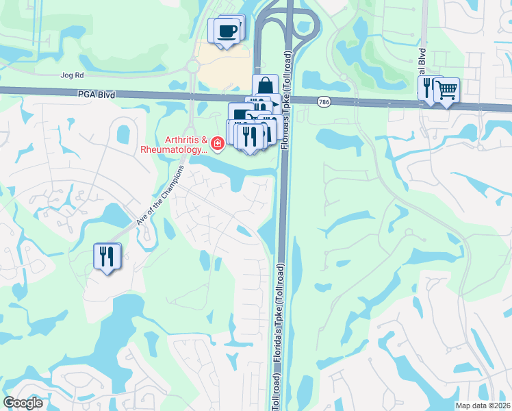 map of restaurants, bars, coffee shops, grocery stores, and more near 703 7th Terrace in Palm Beach Gardens