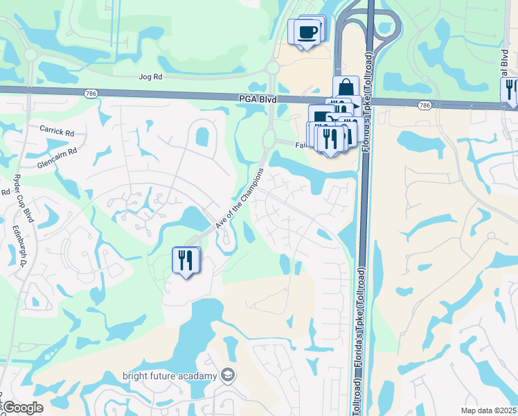 map of restaurants, bars, coffee shops, grocery stores, and more near 1605 16th Terrace in Palm Beach Gardens