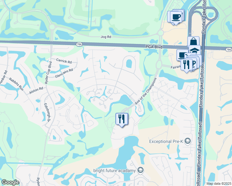 map of restaurants, bars, coffee shops, grocery stores, and more near 101 Club Drive in Palm Beach Gardens