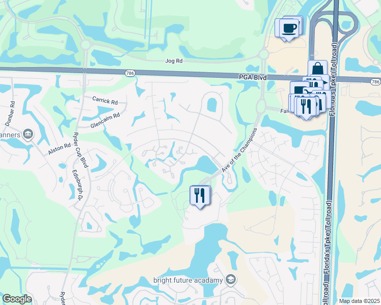 map of restaurants, bars, coffee shops, grocery stores, and more near 101 Club Drive in Palm Beach Gardens