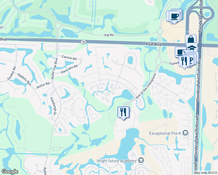 map of restaurants, bars, coffee shops, grocery stores, and more near 207 Club Drive in Palm Beach Gardens