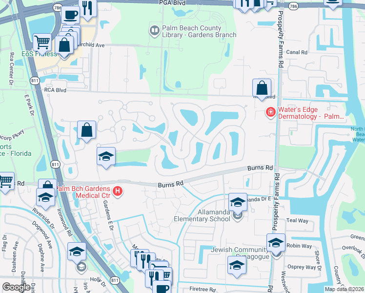 map of restaurants, bars, coffee shops, grocery stores, and more near 114 Winter Club Court in Palm Beach Gardens